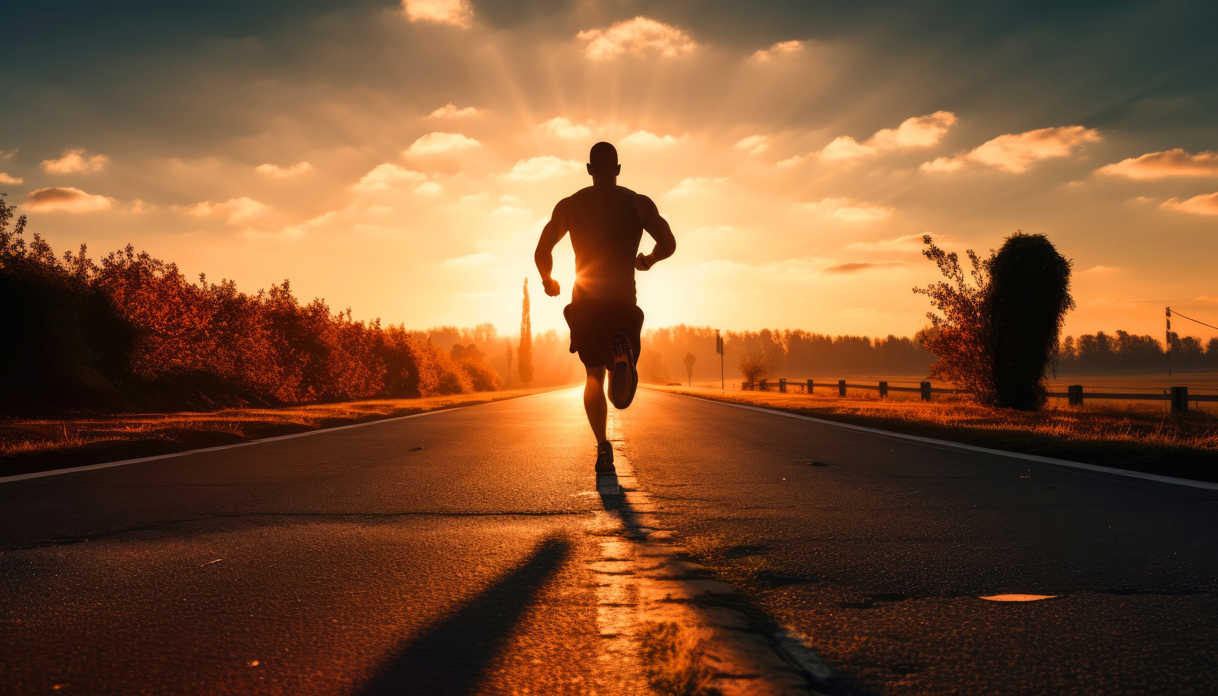 Silhouette of a runner on an open road at sunrise, symbolizing trusting God to guide every step and living with spiritual purpose.