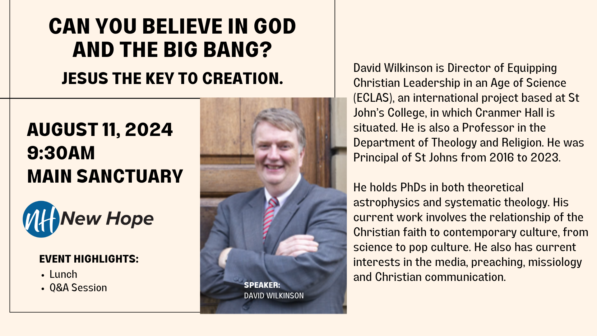 Can you Believe in God and The Big Bang? David Wilkinson