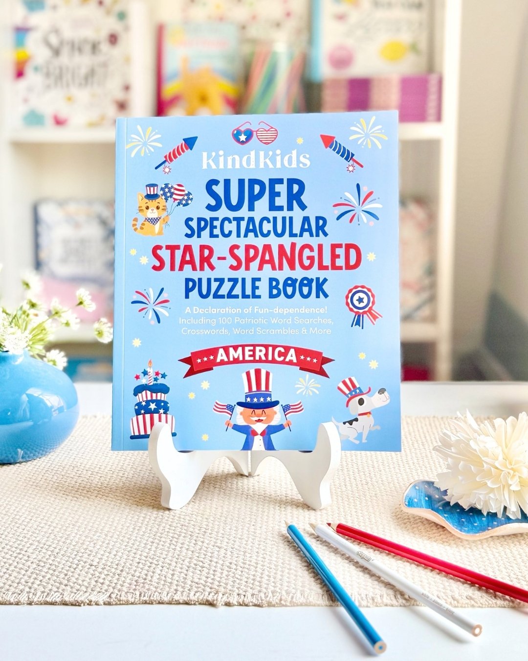 NEW BOOK ANNOUNCEMENT 🇺🇸: KINDKIDS SUPER SPECTACULAR STAR-SPANGLED PUZZLE BOOK is here! Celebrate America's 250th with the newest addition to our KindKids series! This delightful activity book features 100 brain-boosting puzzles, including word sea
