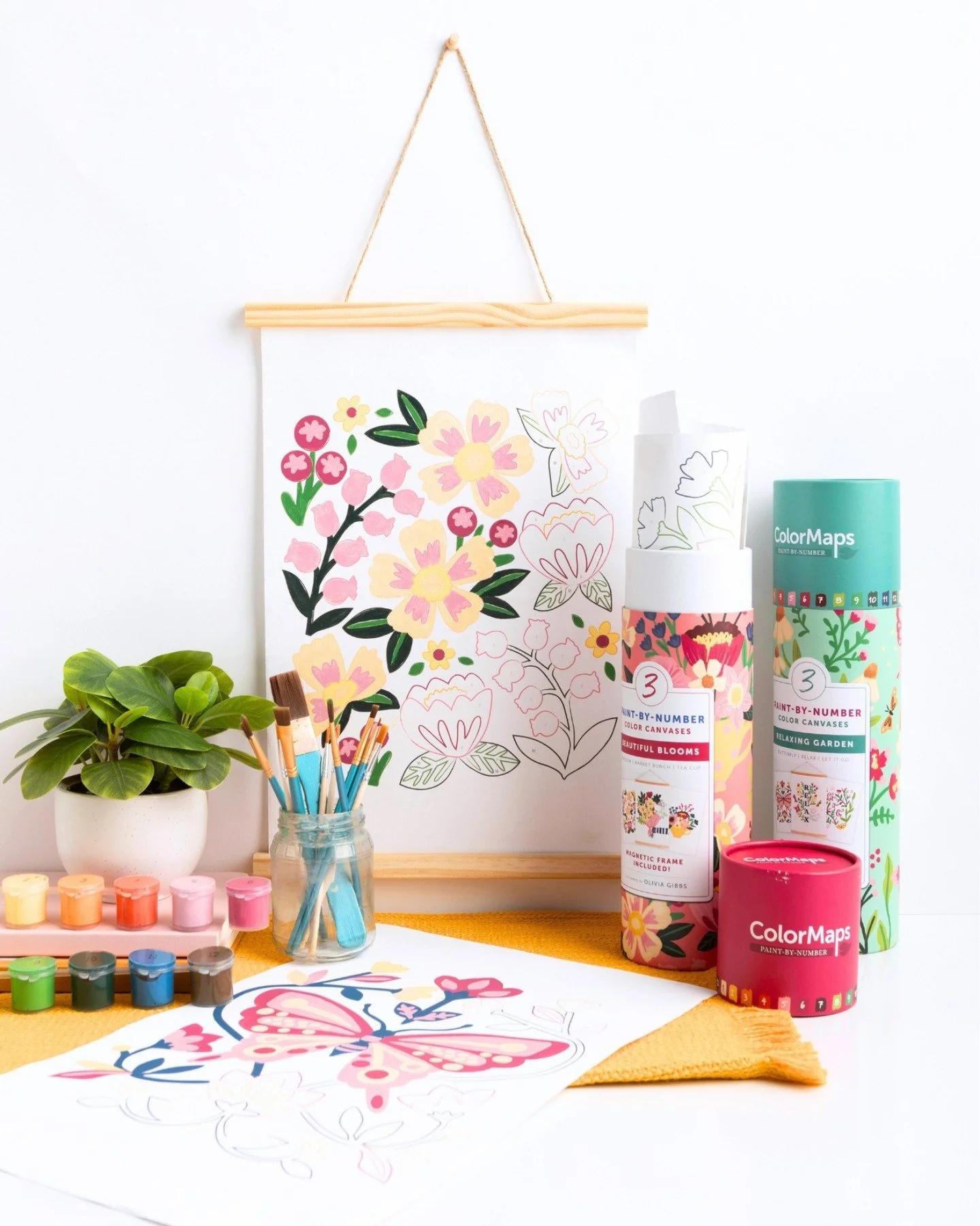 Coming Soon 🎨 : COLORMAPS PAINT-BY-NUMBER KITS by OLIVIA GIBBS of @oliviagibbsillustration ! Each kit will allow you to create three beautiful paintings with 3 colored-line 11&rdquo; x 17&rdquo; canvases, 12 acrylic paint pots, 1 magnetic frame, 2 p