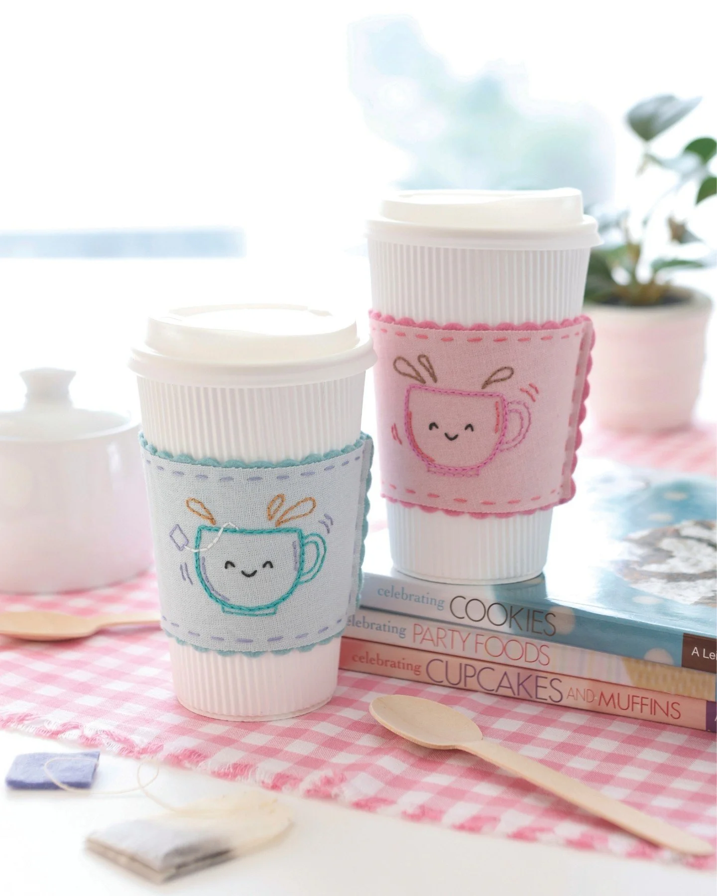 Sneak Peek ☕️: STITCHING SUPER-CUTE FOOD KAWAII STYLE by Mollie Johanson of @molliejohanson is launching next week&mdash;here&rsquo;s an inside look at one of the projects! These adorable cup cozies are made in just 6 steps and fit most to-go cups, s