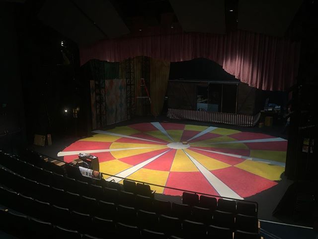 Two days into the paint treatment on the floor for #lysistrata at #chapmanuniversity - tomorrow we add the dirt! There are three different types of worklight in this space (upstage, downstage and the shop are all different color temperatures) so figuring out what color is real has been an adventure!
#scenicdesign #scenepainting #basecoat #scumble #circusshow