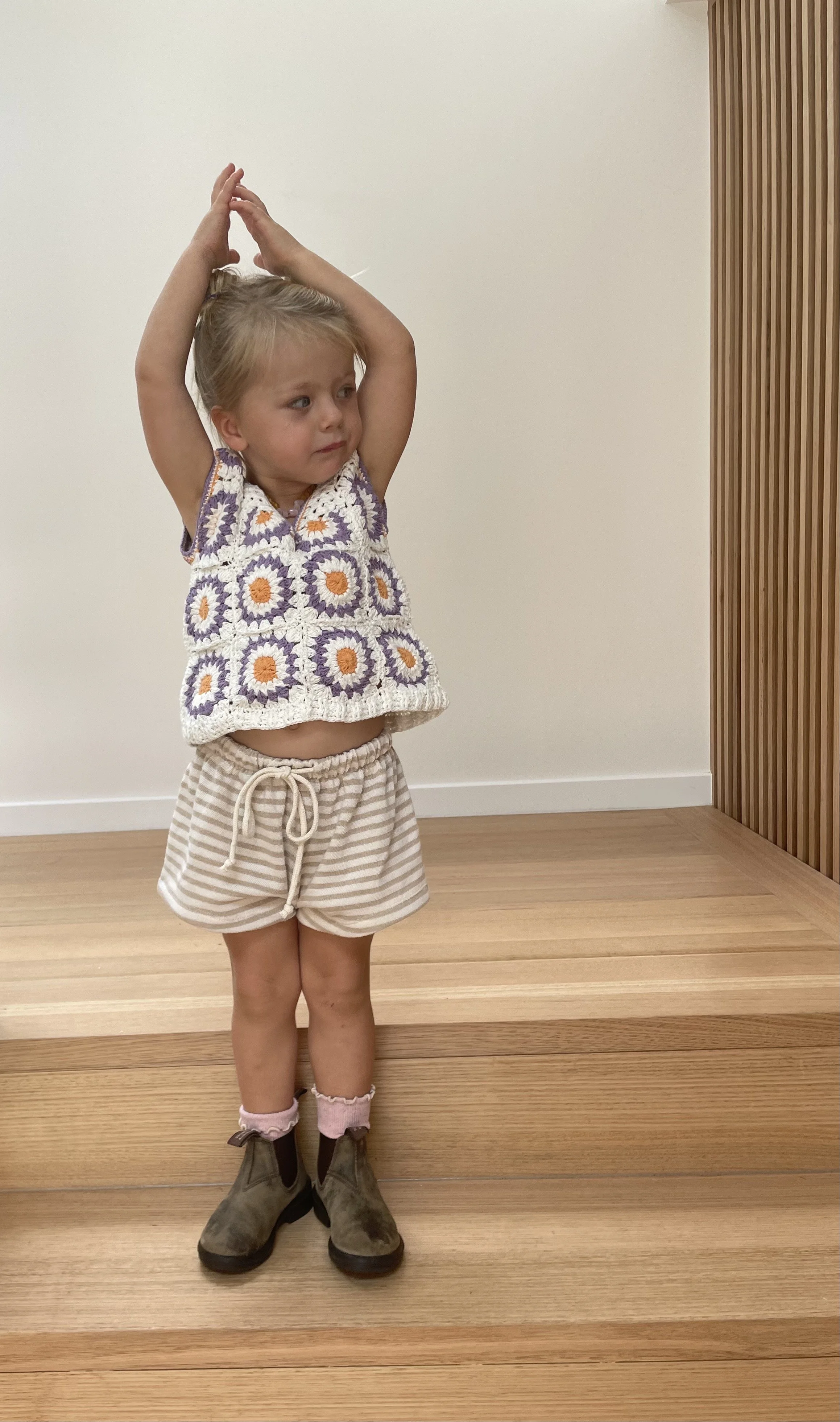 Girls Cotton  Shorts - Natural Stripe