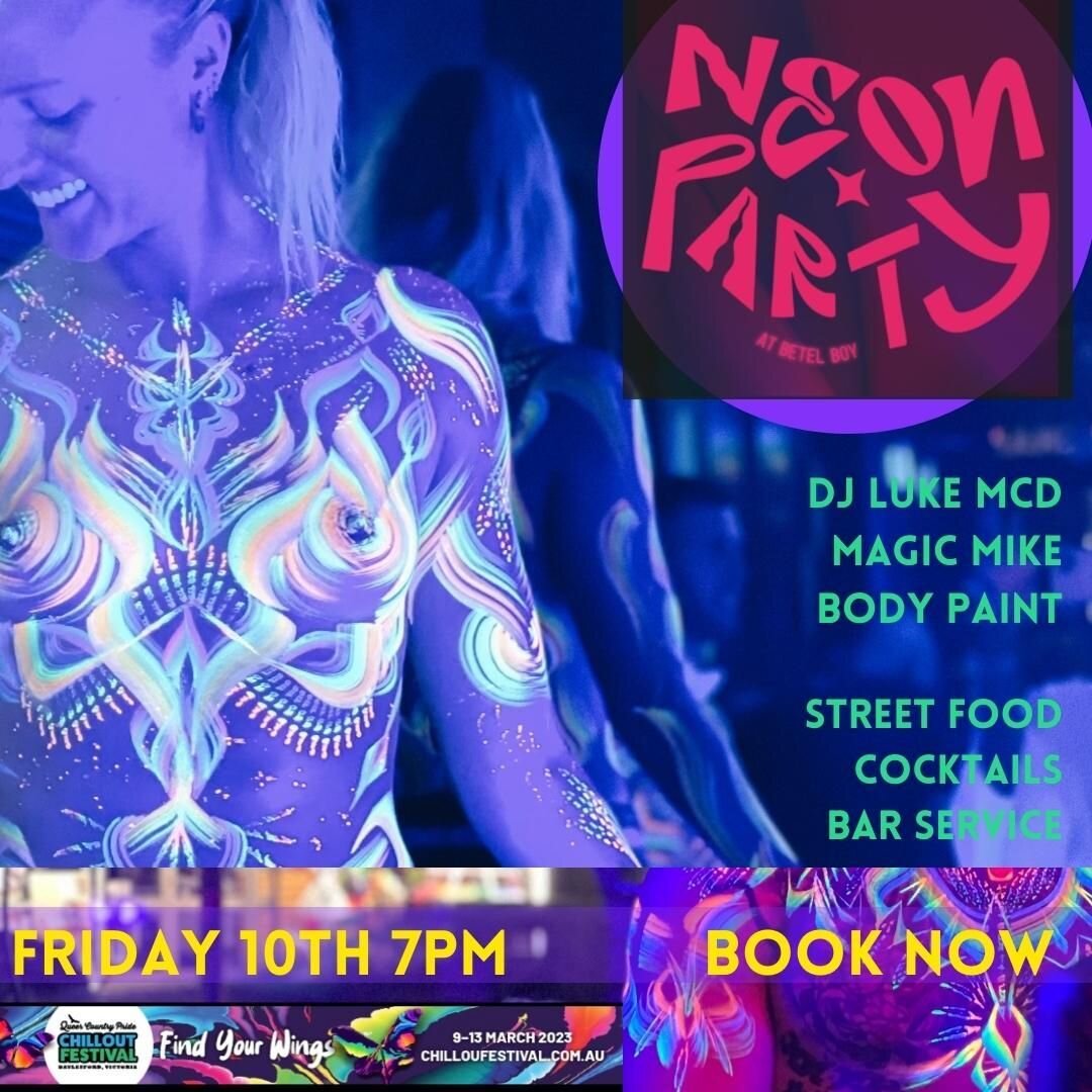 Back this year &ndash; Award Winning UV face/body paint Artist Andra from @innercolour Get dance floor ready and glow under the neon lights with DJ Luke McD and the boys from Magic Men

Book at www.betelboy.com.au 

$60 pp includes all entertainment,