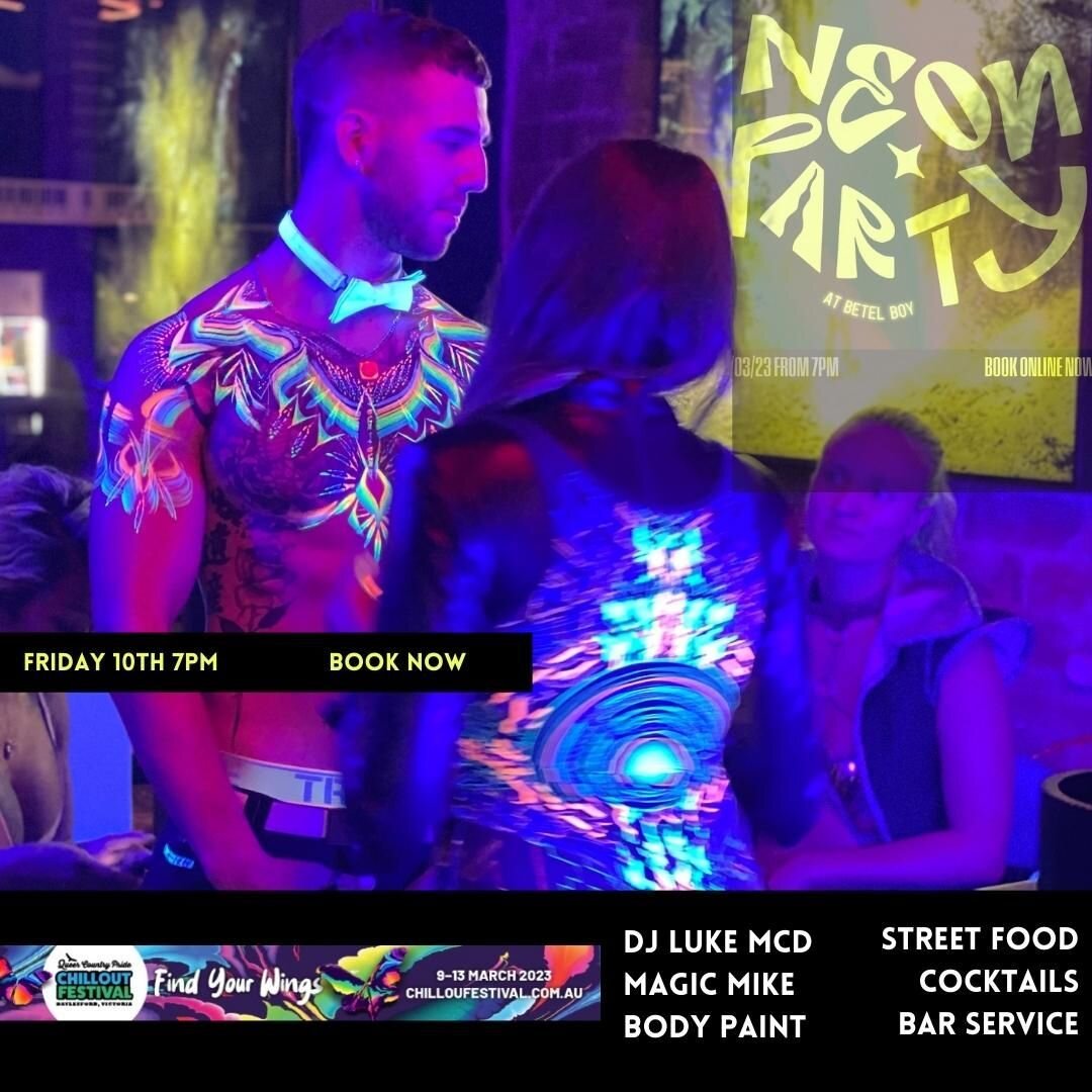 Have you booked Friday night yet?

Check if there is tickets left for our NEON PARTY, our award-winning UV body/face artist from last year @innercolour is back for more entertainment while you enjoy our Thai street food and Signature Betel Boy Cockta