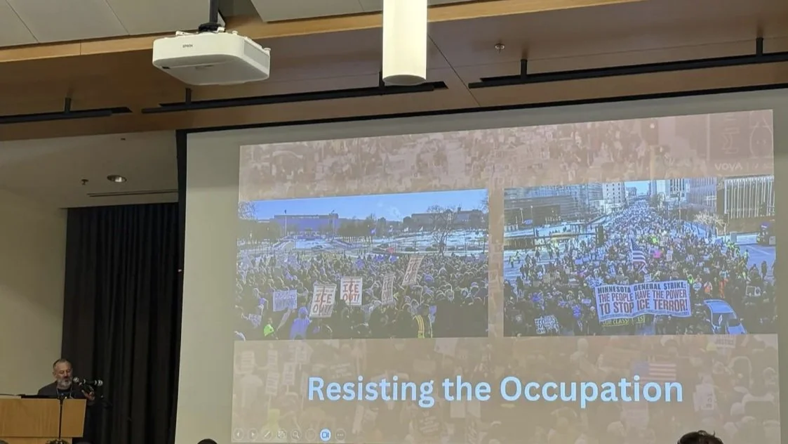 One of the workshops at LERC featured Jamie Gulley (he/him), SEIU MNIA President and Girldad from Minnesota, gave a speech on Solidarity in Action.

He spoke about life during the federal occupation of Minnesota, including his home town of St Paul, a