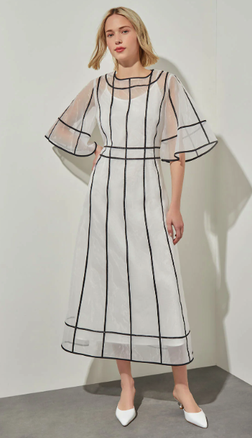 Stripe Organza Midi Dress