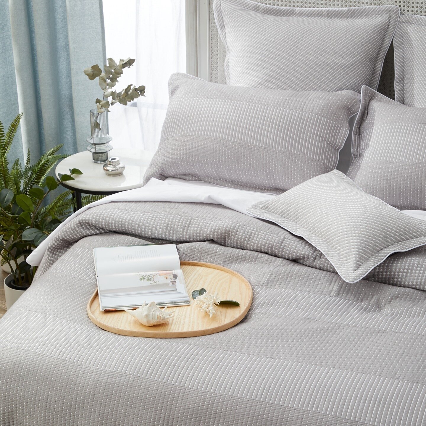 Did you know? ⁠
⁠
Traditionally, a bed would have two Euro pillows, followed by two standards and a feature breakfast rectangle, square, or round cushion. ⁠
⁠
We love this classic styling of Tier Silver, available soon from our new collection 🤍 ⁠