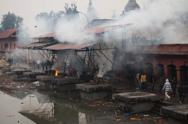 Funeral Ghats on the banks of the Bagmati river, in the grounds of Pashupatinath Temple