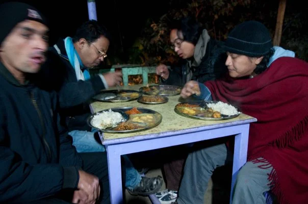 Decent highway food. The band and crew tuck into our last meal for many, many hours.