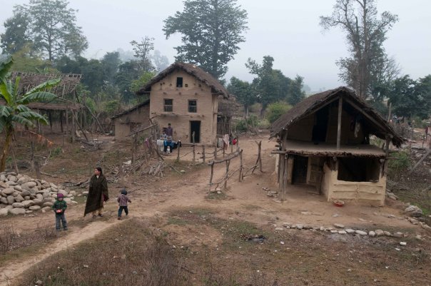 Wood and mud homes along the way to Dadeldhura. Most of Nepal lives in poverty.