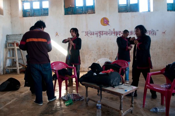 Kutumba in their ethnic Newari outfits. The members are all of the same ethnic group.