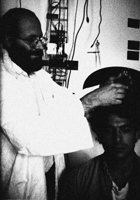 Last known photograph of Dr. Prokopoff, with subject in laboratory, circa 1964.
