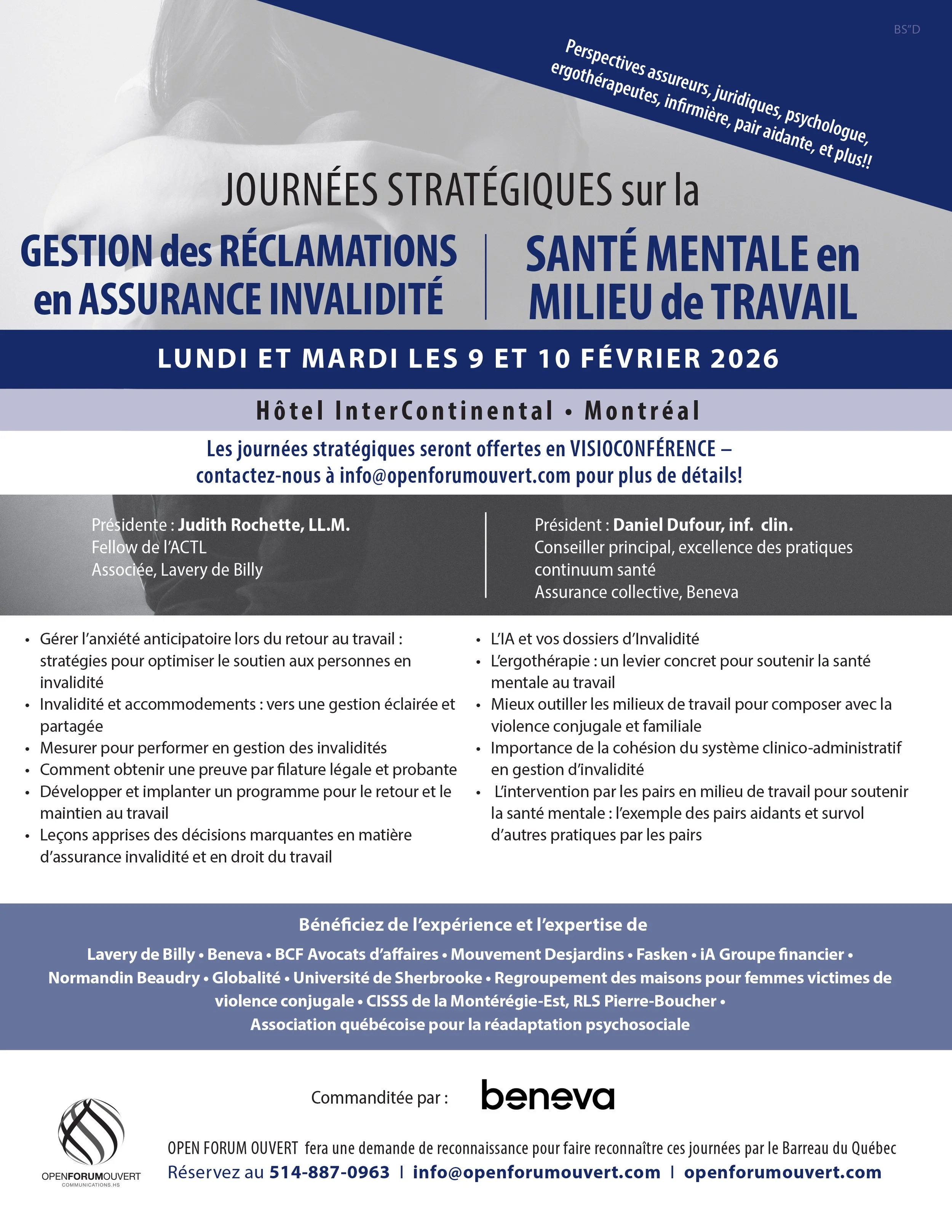 Journées stratégiques sur la Gestion des réclamations en ASSURANCE INVALIDITÉ et sur la SANTÉ MENTALE AU TRAVAIL - EN PERSONNE