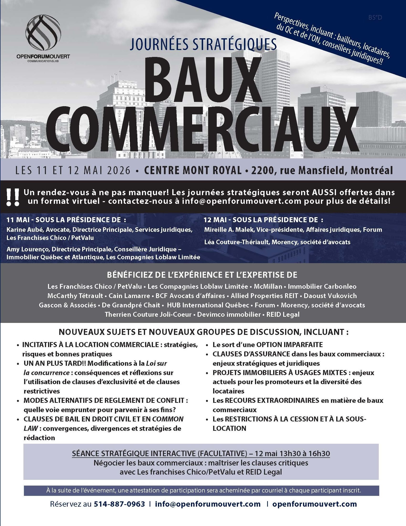 Journées stratégiques sur les BAUX COMMERCIAUX - En Personne - MARDI le 12 mai  (AM) 2026