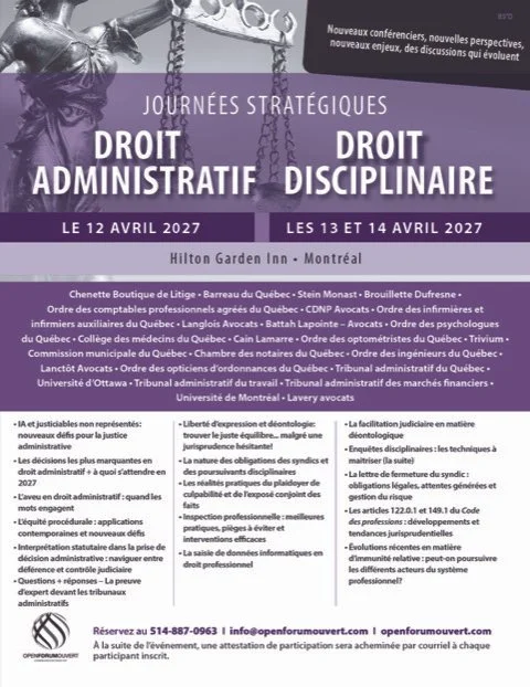Journée stratégique - Droit Disciplinaire - EN VIRTUEL - mardi et mercredi les 13 et 14 avril 2027
