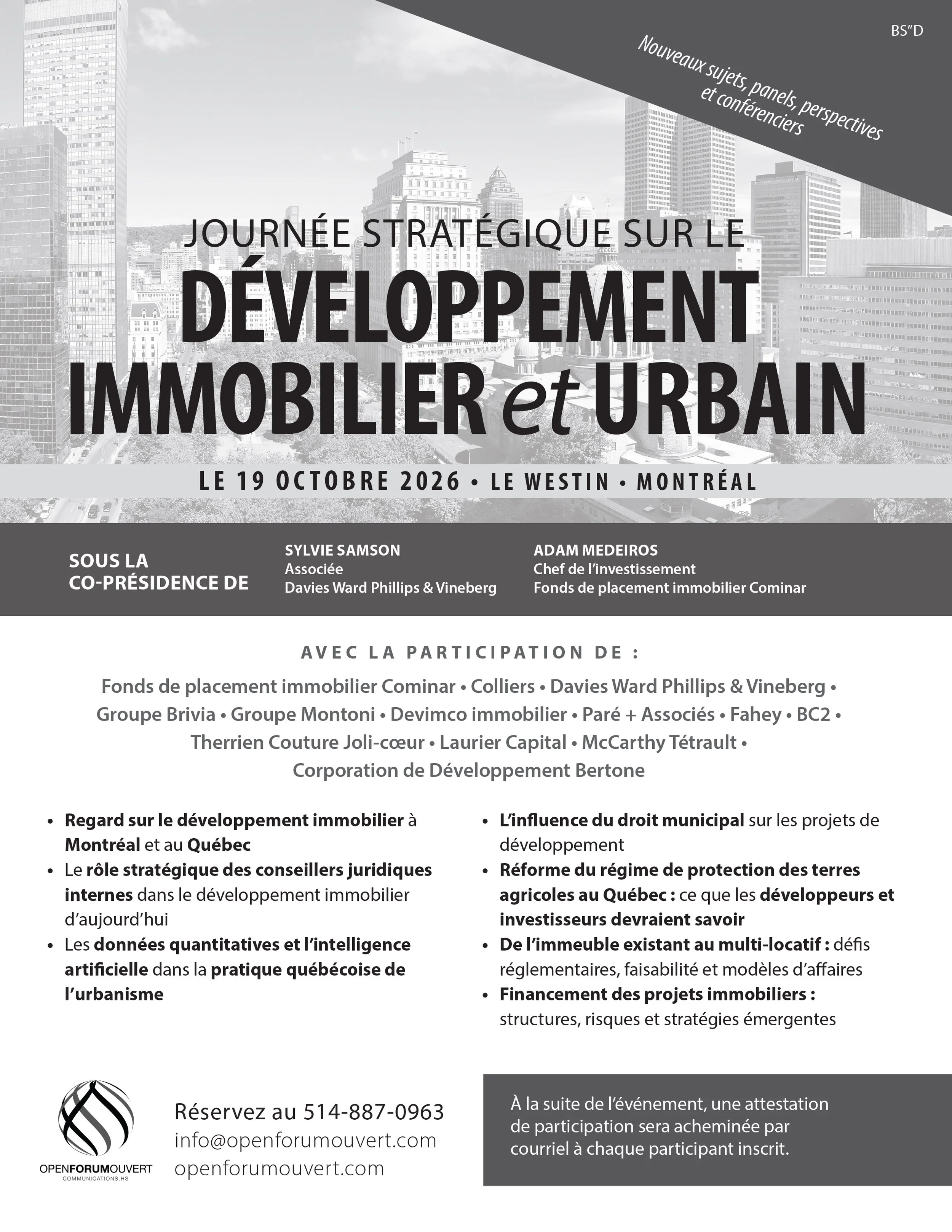Journée stratégique sur le DÉVELOPPEMENT IMMOBILIER ET URBAIN - EN PERSONNE