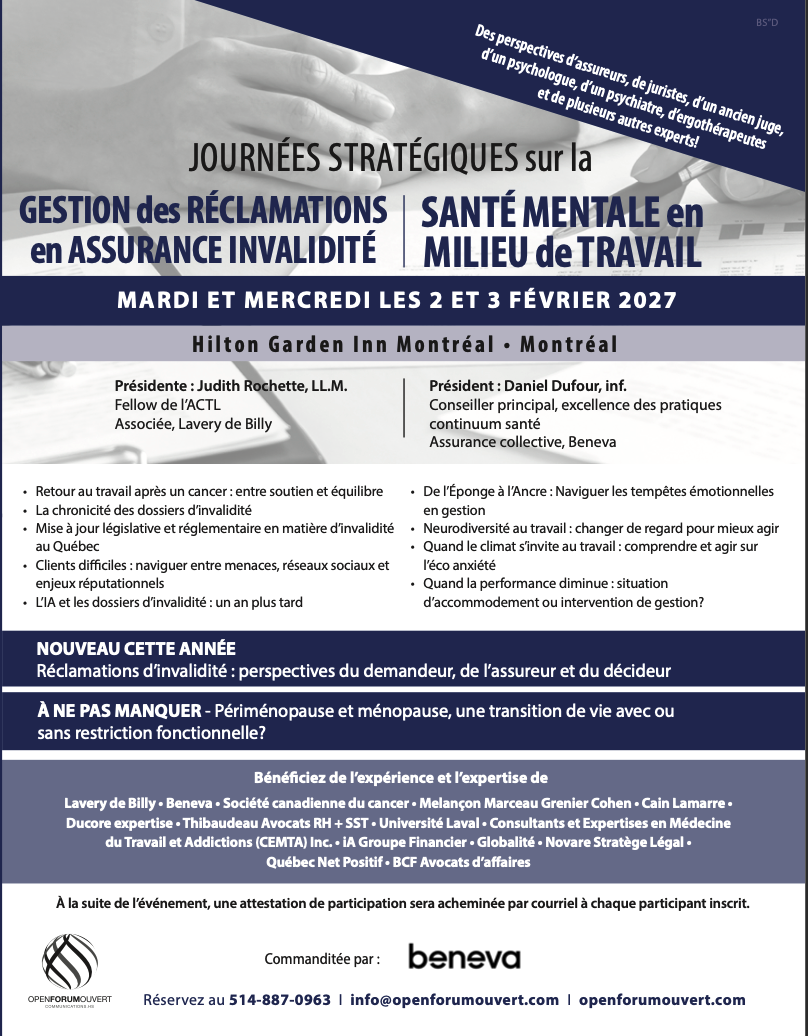 Journée stratégique sur la  SANTÉ MENTALE AU TRAVAIL - EN PERSONNE