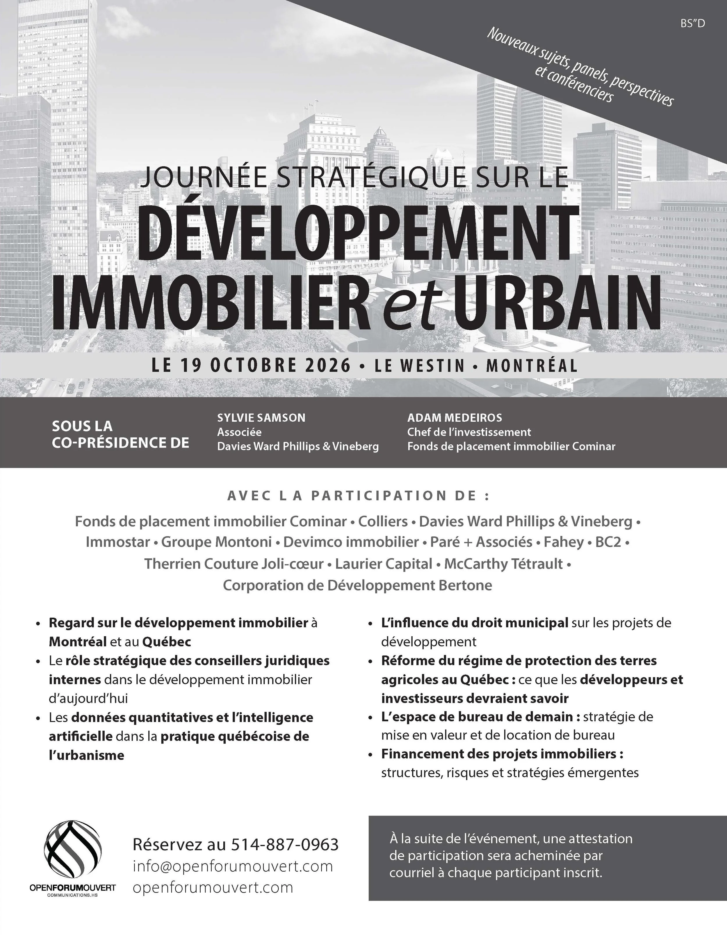 Journée stratégique sur le DÉVELOPPEMENT IMMOBILIER ET URBAIN - EN PERSONNE