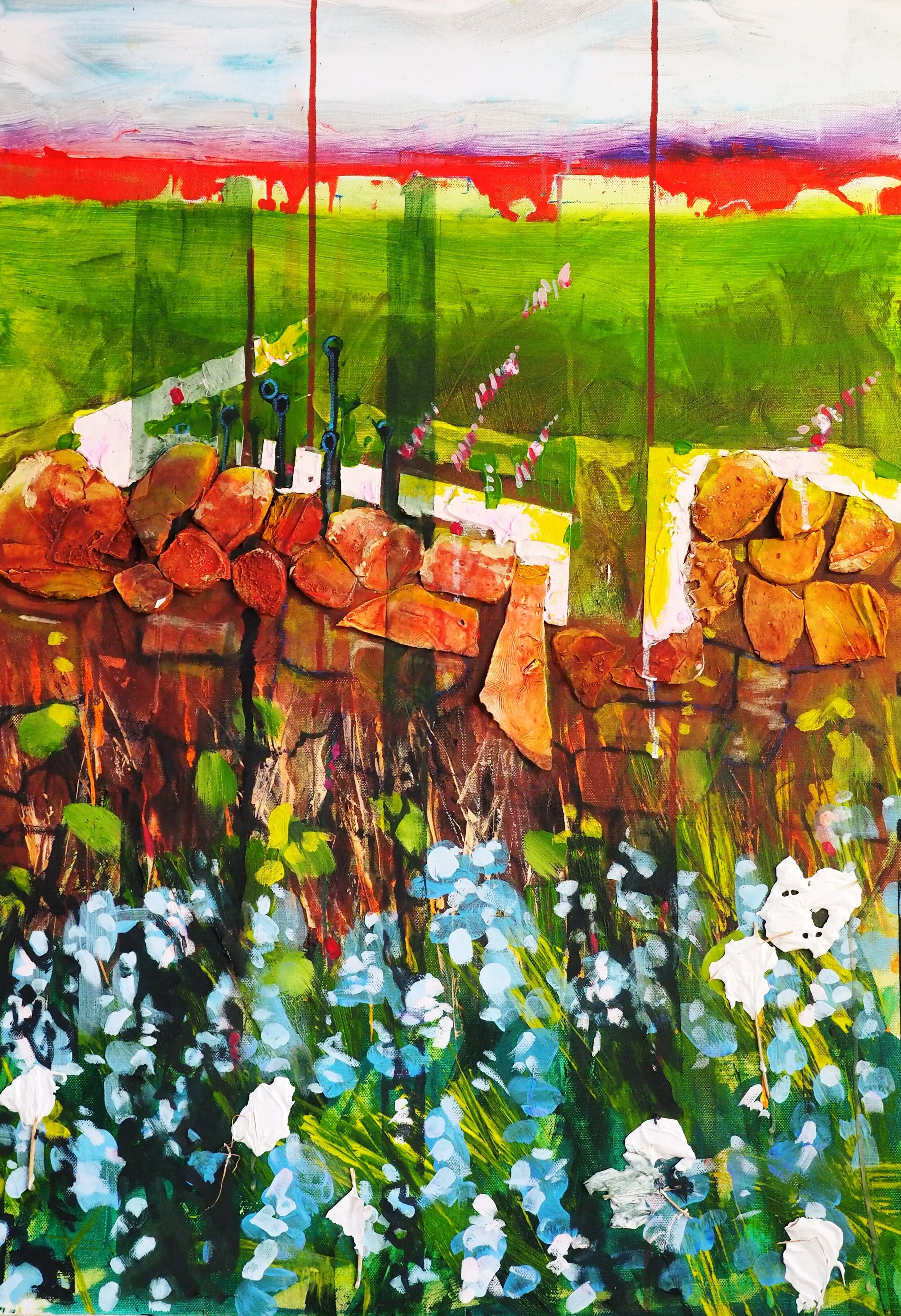 Wall and Plantcover, Bulkeley :- Acrylics and oils on canvas 84 x 60 cms