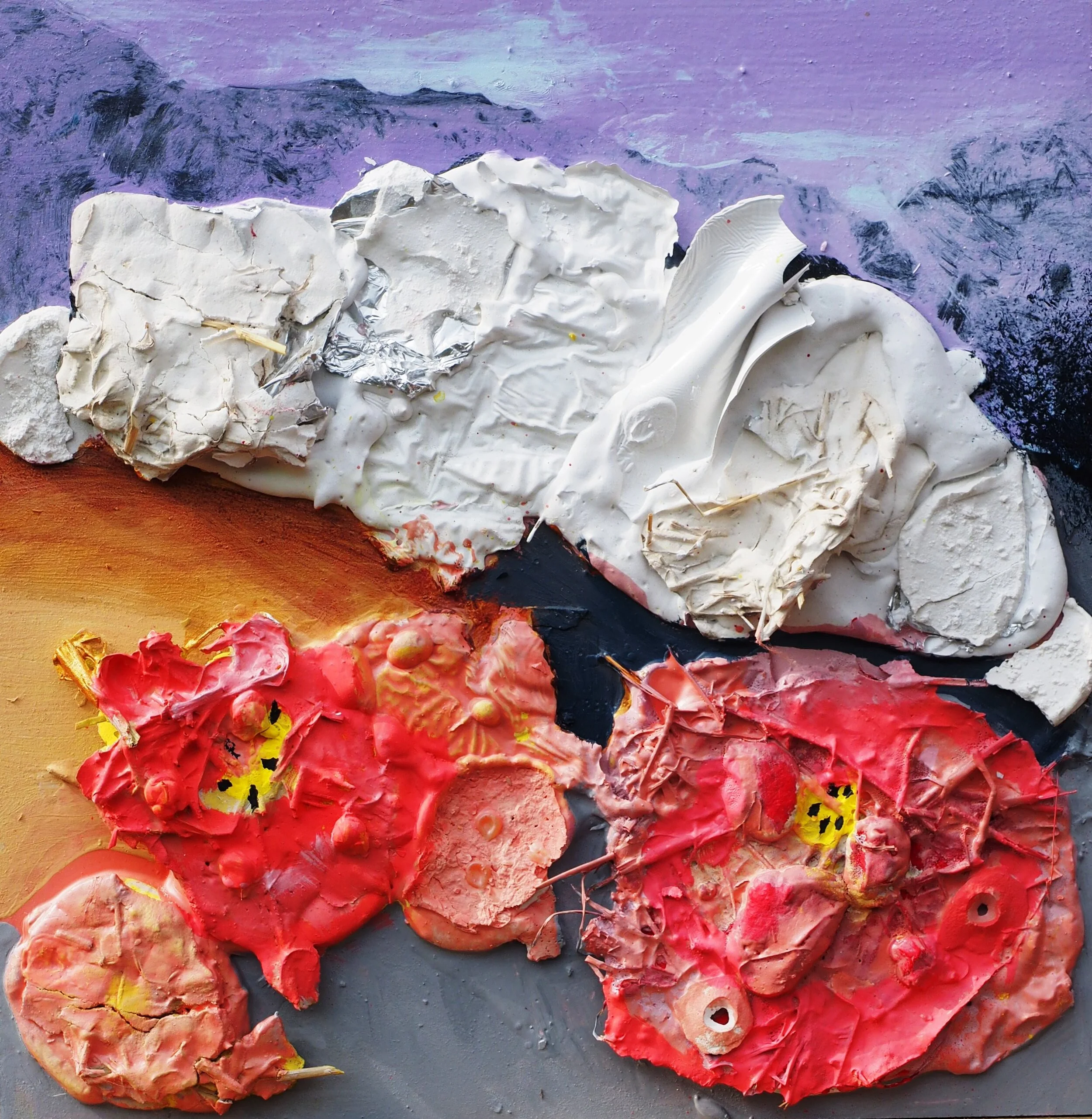 Flower Patch and Rockwall, Sutherland :- mixed media on board 30 x 30 cms