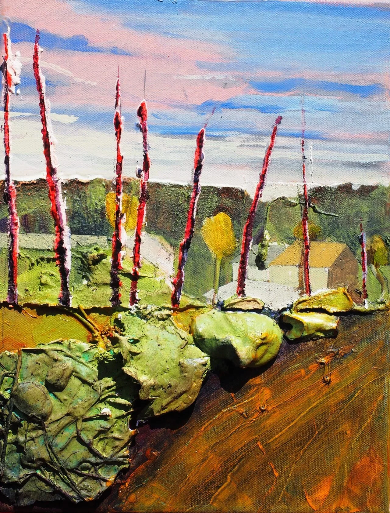 Macclesfield Forest; Field edge. Mixed media on canvas. 36x28 cms
