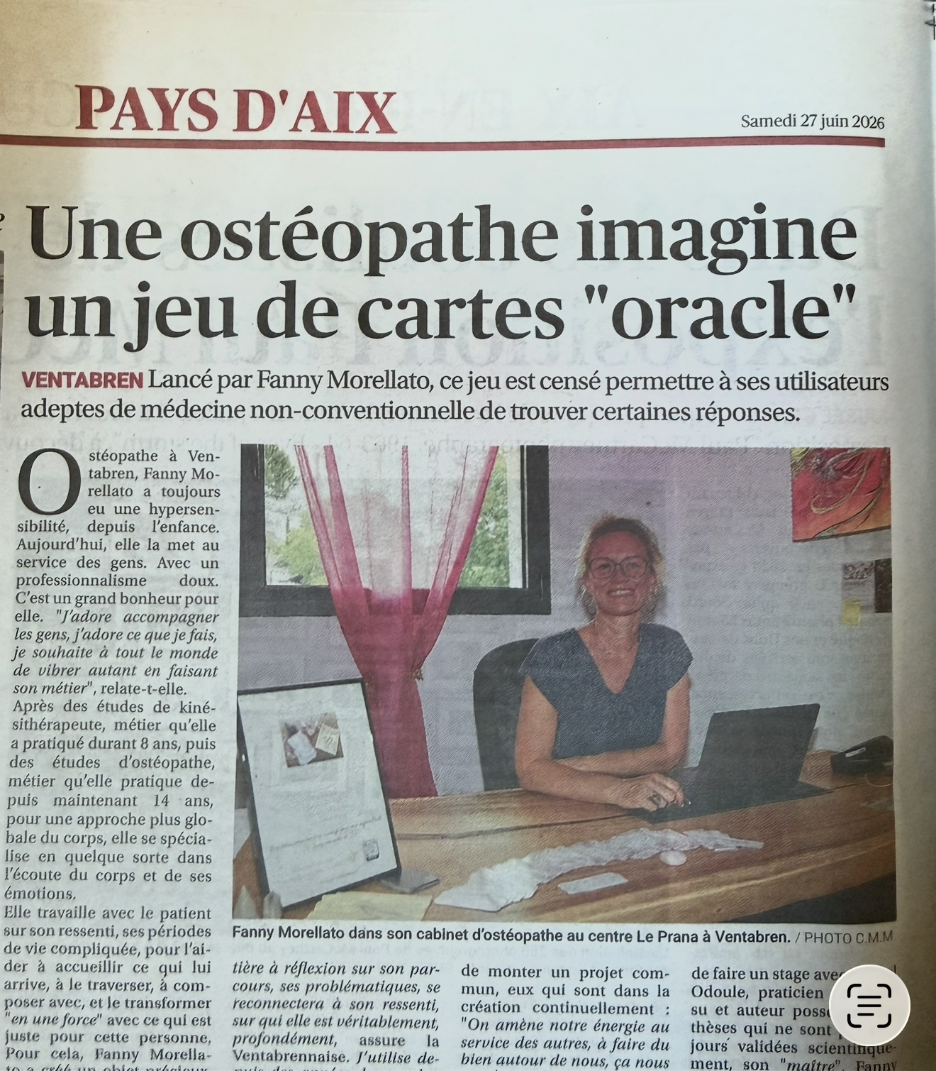 Article de La Provence présentant Le Souffle du Coeur®, création personnelle de Fanny Morellato à Ventabren