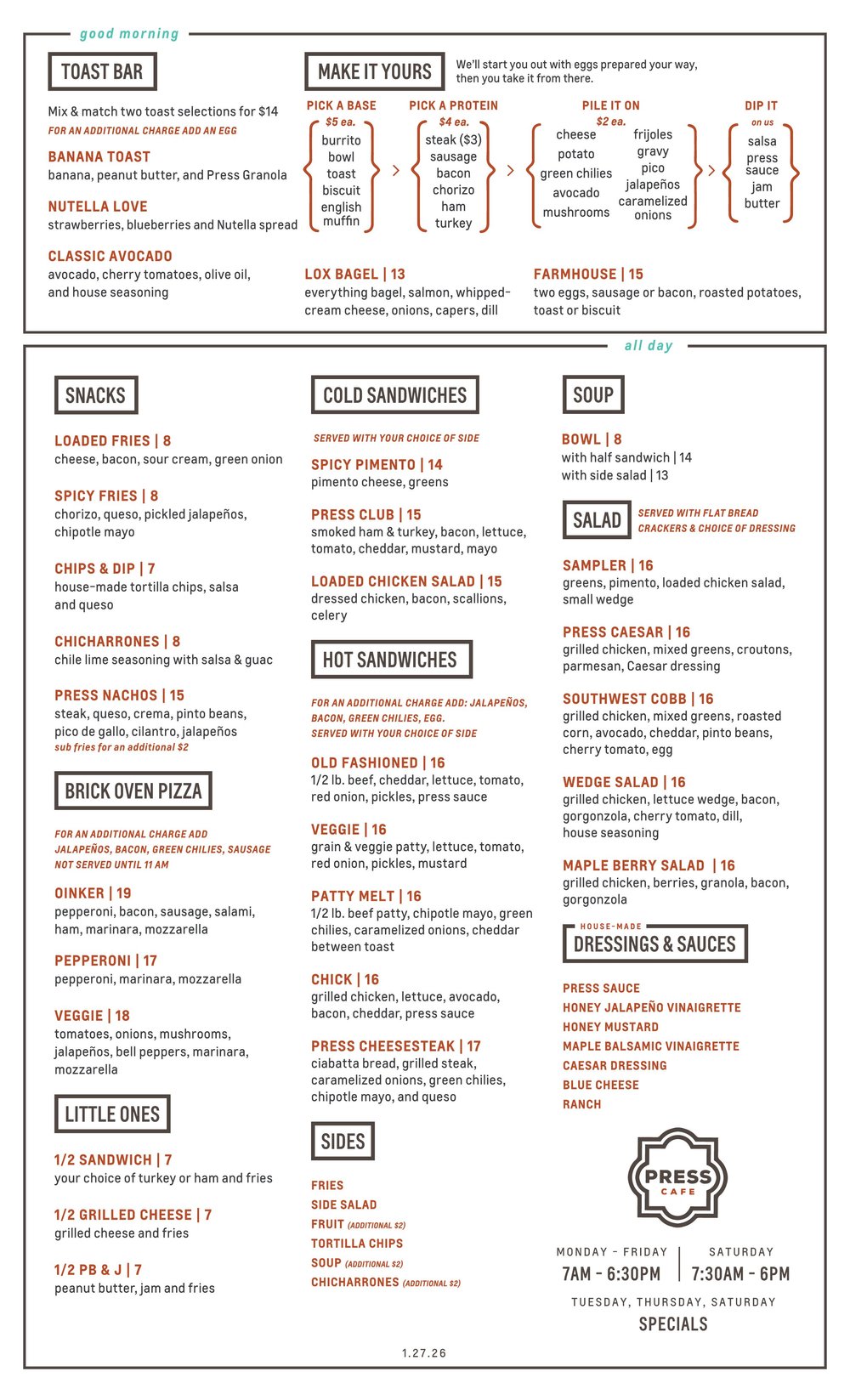 Press Menu Press Cafe | Enjoy Quality Coffee Today – Order Now
