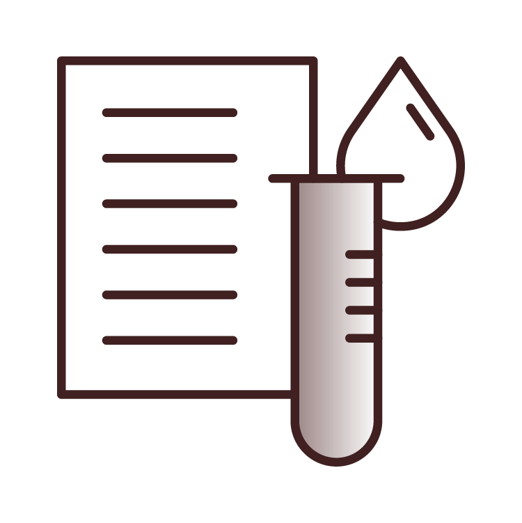 A document with lines of text, a test tube with a leaf inside, and a large leaf behind the test tube.