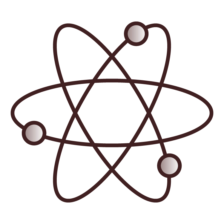 Illustration of an atom with three orbiting electrons around a nucleus.