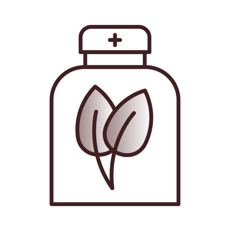 Bottle with a leaf graphic, suggesting herbal or natural supplement
