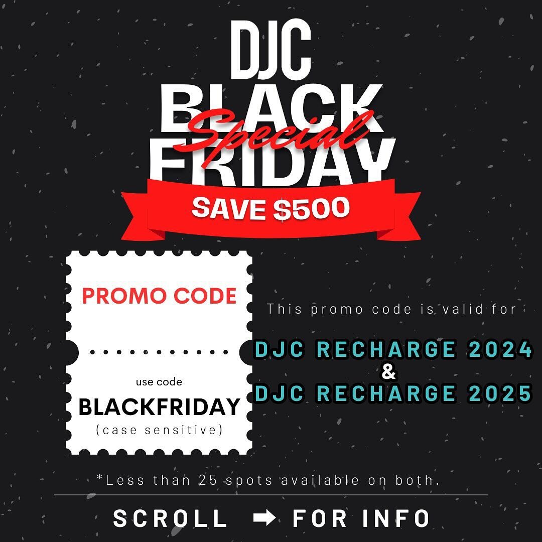 🎧 Dive deep into the ultimate DJ experience -The DJ Collective RECHARGE! Score $500 off our 2024 and 2025 Recharge events using promo code: BLACKFRIDAY. Elevate your business and skills in an intimate group setting (these are limited to just 50 peop