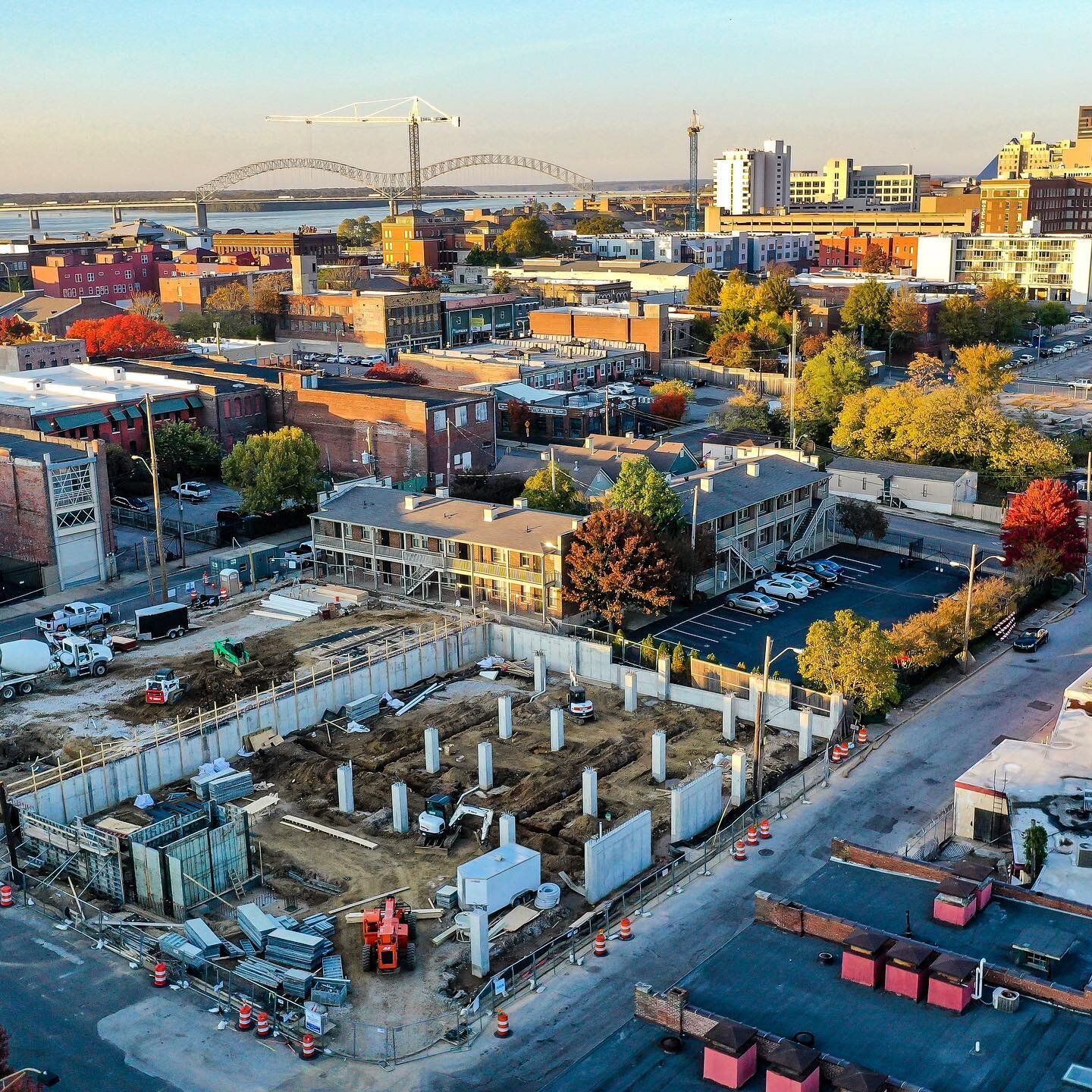 Progress photo of the new $9.3M, wood framed multifamily structure bearing on a post tensioned elevated podium slab with 68 units.  This is a great addition on the south side of town located across the street from the National Civil Rights Museum.