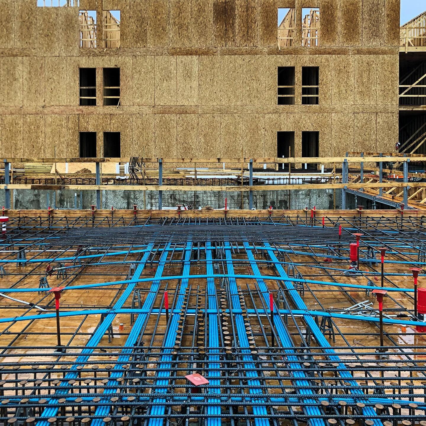 Post-Tension slab reinforcement being installed prior to the concrete pour on Museum Lofts in Downtown Memphis.