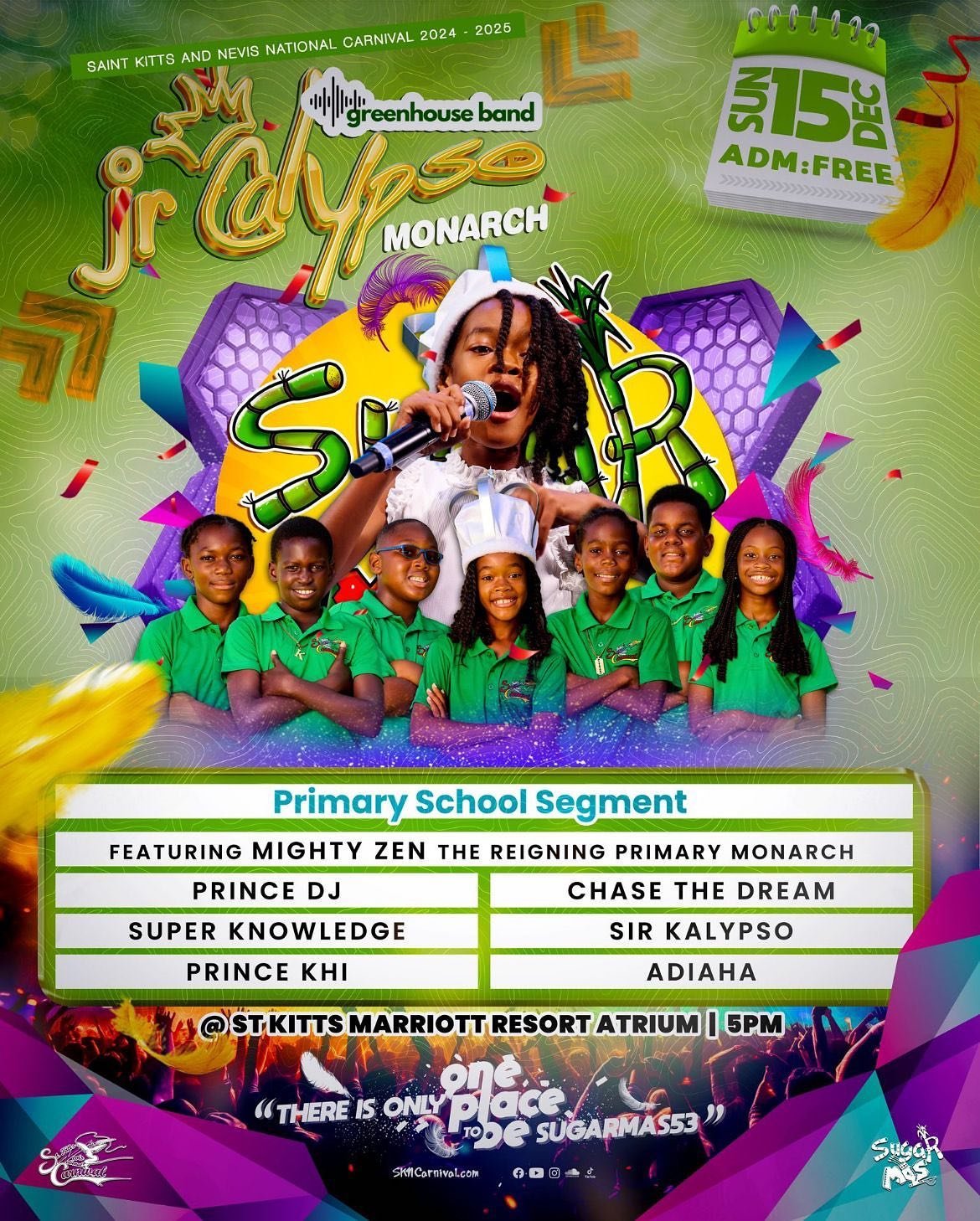 This Sunday! Come watch the future of calypso at the Green House Band Junior Calypso competition. 
It&rsquo;s going to be a great show 🎶💚🎤