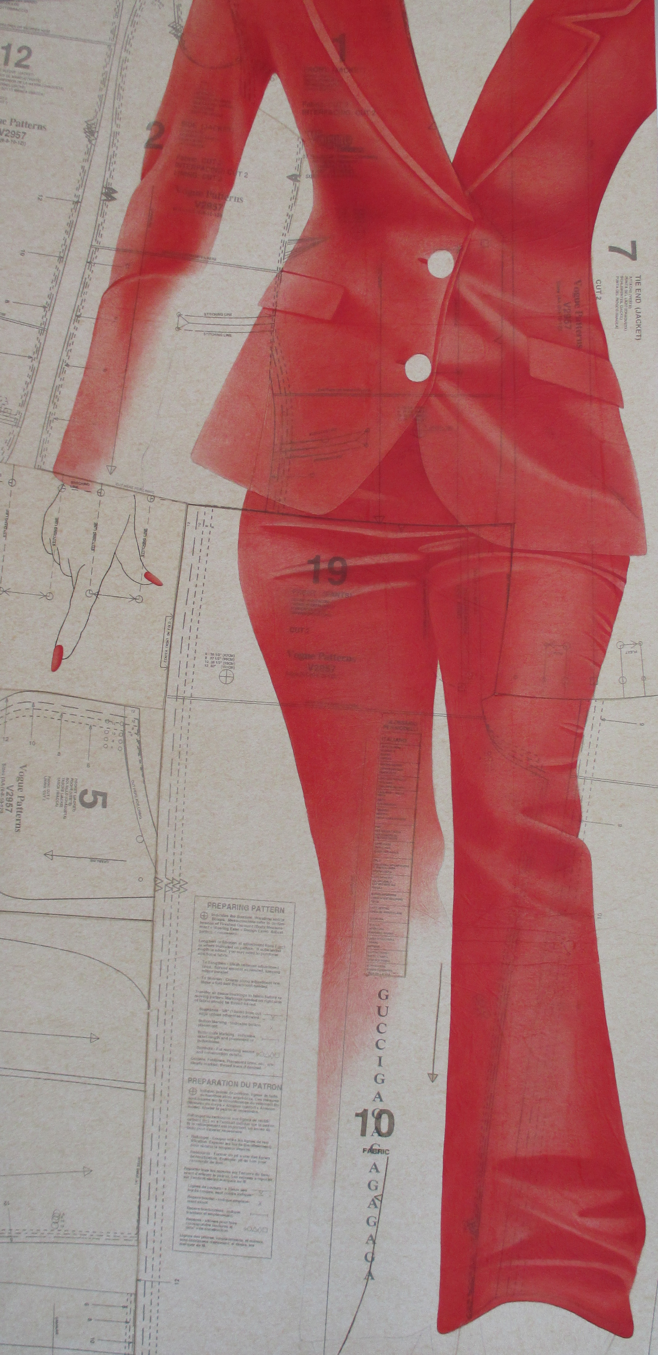 Sochor  'Gaga' oil on collaged sewing pattern paper 24x48.jpg