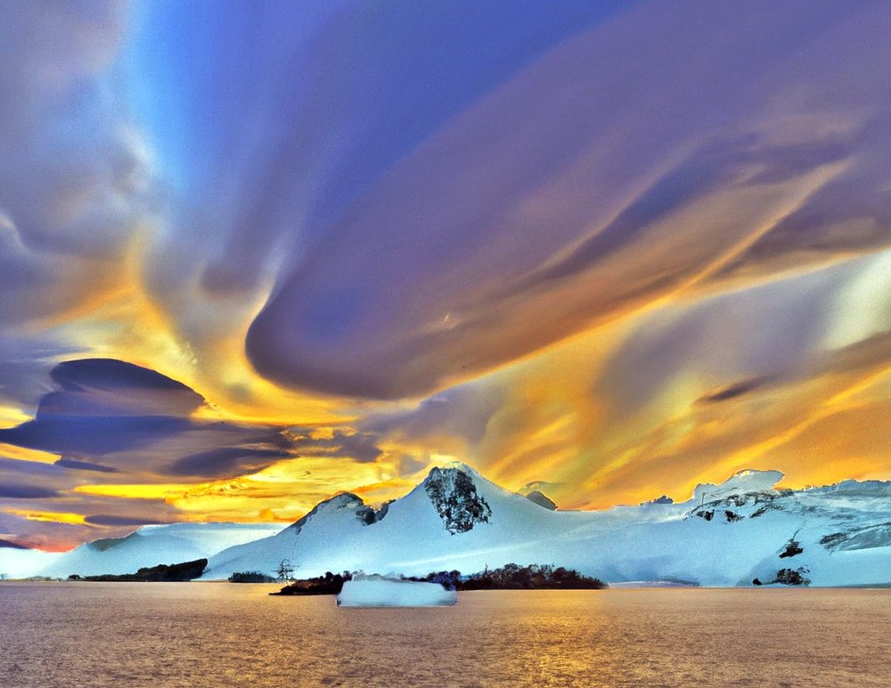 Antarctic sunset with AI