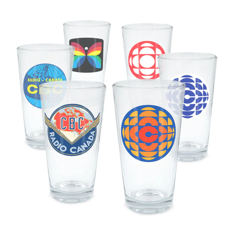    $69.99  Black Maple Trading Co.   Historic Logos 16oz Glass Collection (set of 6) / Collection de verres à logos historique de 16 oz (ensemble de 6)   