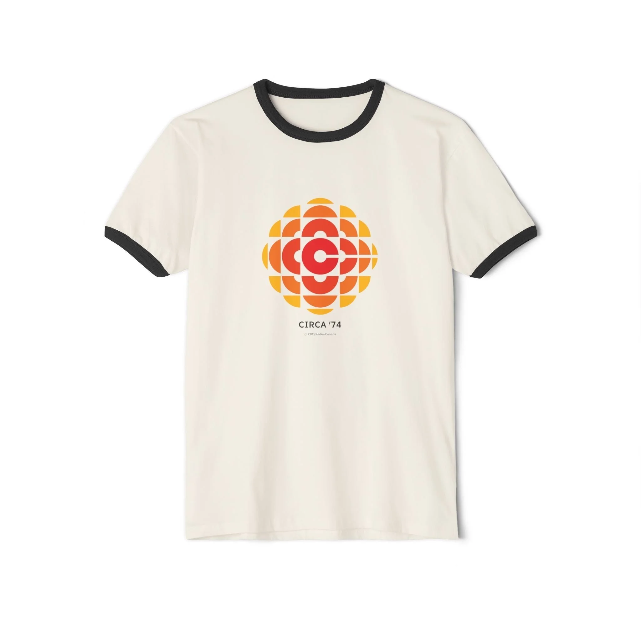    $30.00  Canadian Faire   Unisex Cotton Ringer T-Shirt (Natural/Black) / T-shirt unisexe en coton à motif Ringer (naturel/noir) 