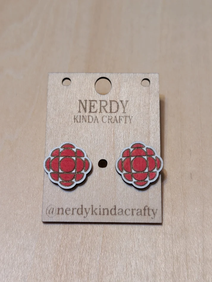   $17.00  Nerdy Kinda Crafty   CBC Logo Stud Earrings / Boucles d'oreilles à clous avec logo Radio-Canada  Made in Canada 🍁 Fabriqué au Canada 