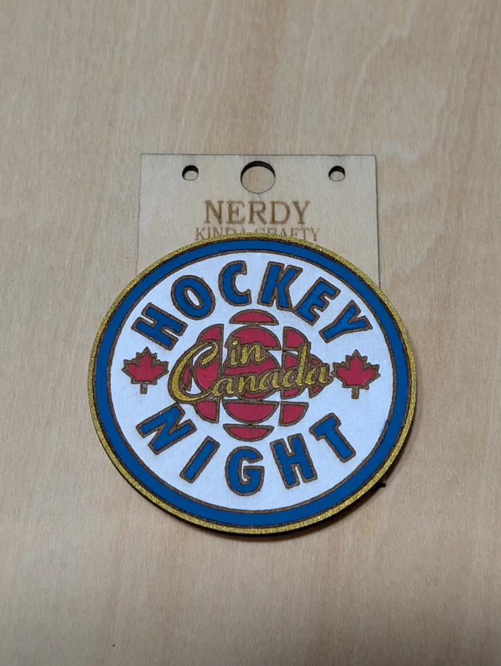    $12.00  Nerdy Kinda Crafty   Hockey Night in Canada Logo Pin or Magnet / Épinglette ou aimant arborant le logo de La Soirée du Hockey  Made in Canada 🍁 Fabriqué au Canada 