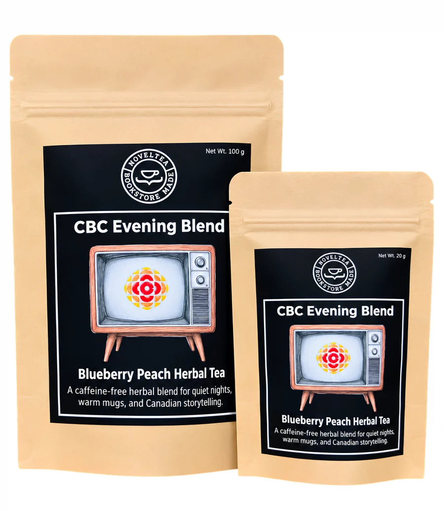    From $8.95  Novel Tea    CBC Evening Blend Tea – Blueberry Peach Herbal  Bring a little comfort to the evening with this naturally caffeine-free herbal blend. Blueberry and peach flavours mingle with hibiscus, rosehip and chamomile petals for a fr