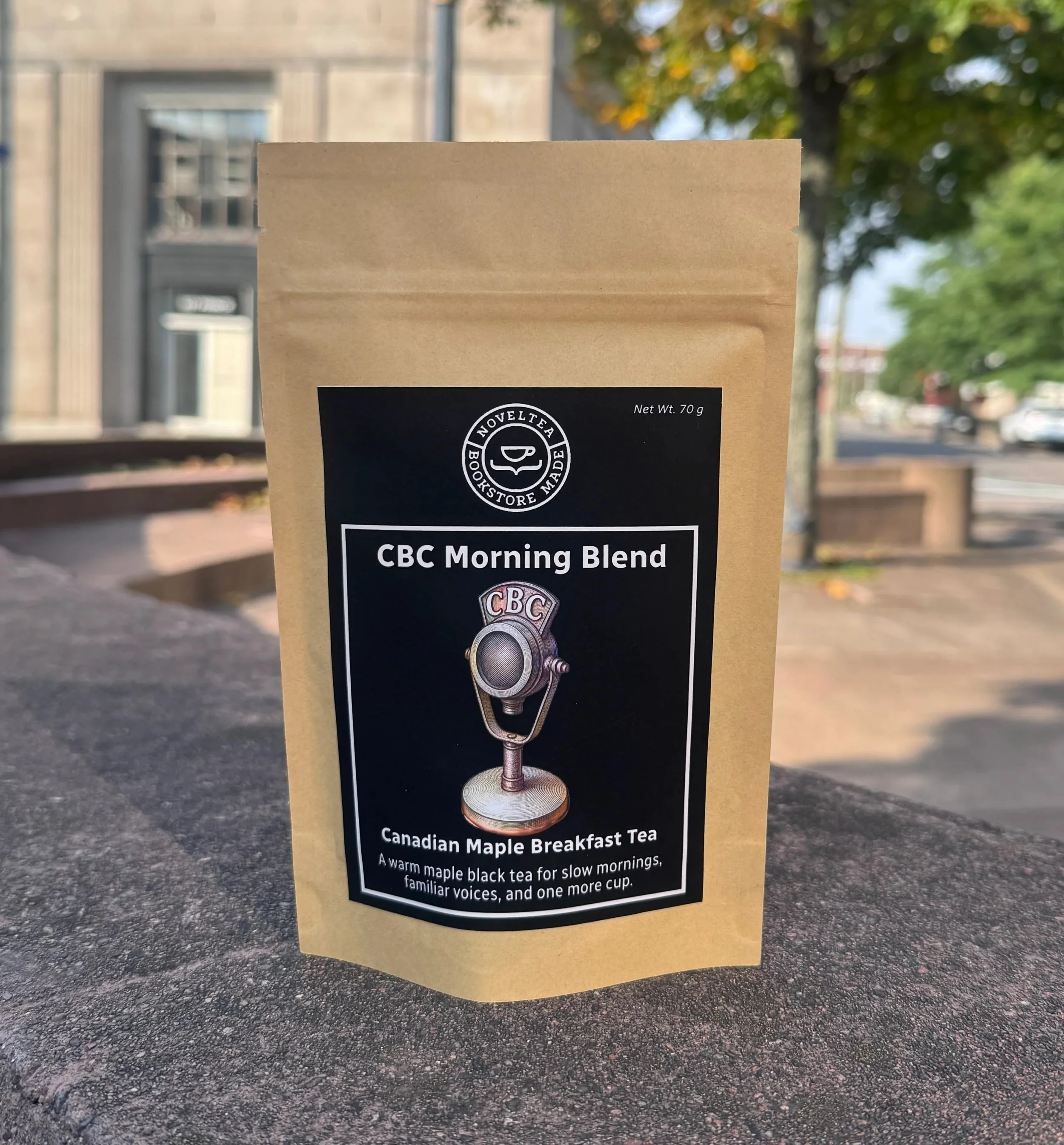    From $8.95  Novel Tea    CBC Morning Blend – Canadian Maple Breakfast Tea.   Start the morning with a taste of Canada. This breakfast blend combines black and green teas with maple syrup and floral petals for a cup with inviting maple flavour—a co