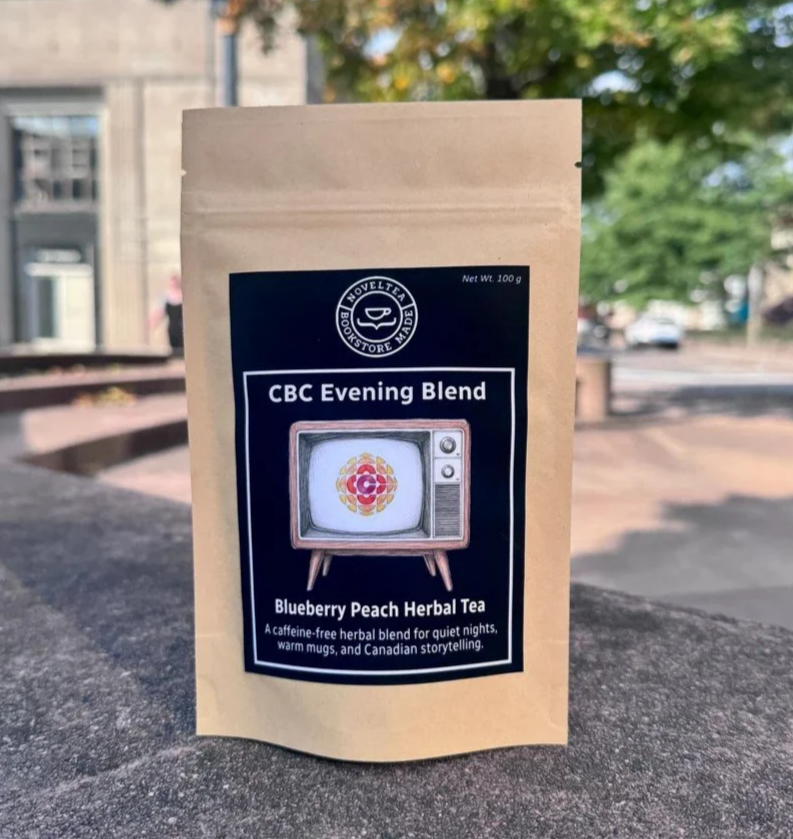    From $8.95  Novel Tea    CBC Evening Blend Tea – Blueberry Peach Herbal  Bring a little comfort to the evening with this naturally caffeine-free herbal blend. Blueberry and peach flavours mingle with hibiscus, rosehip and chamomile petals for a fr