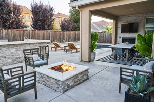 Completed outdoor living and backyard construction project
