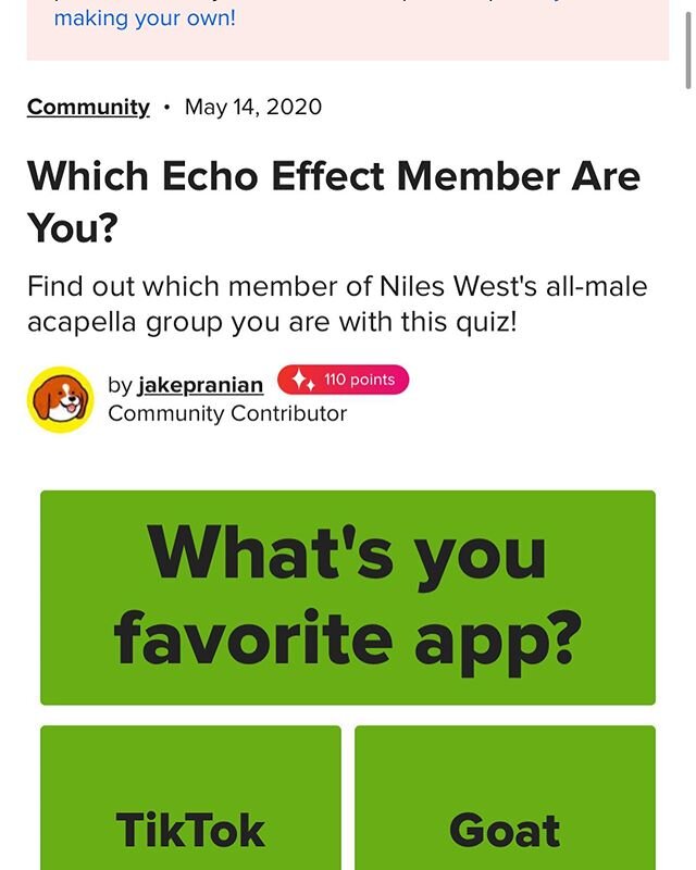 TAKE OUR NEW BUZZFEED QUIZ! Find out which member of Echo Effect you are, LINK IN BIO! 
#buzzfeedquiz #highschoolgroup #diytech #acapellagroup #compete #quizresults