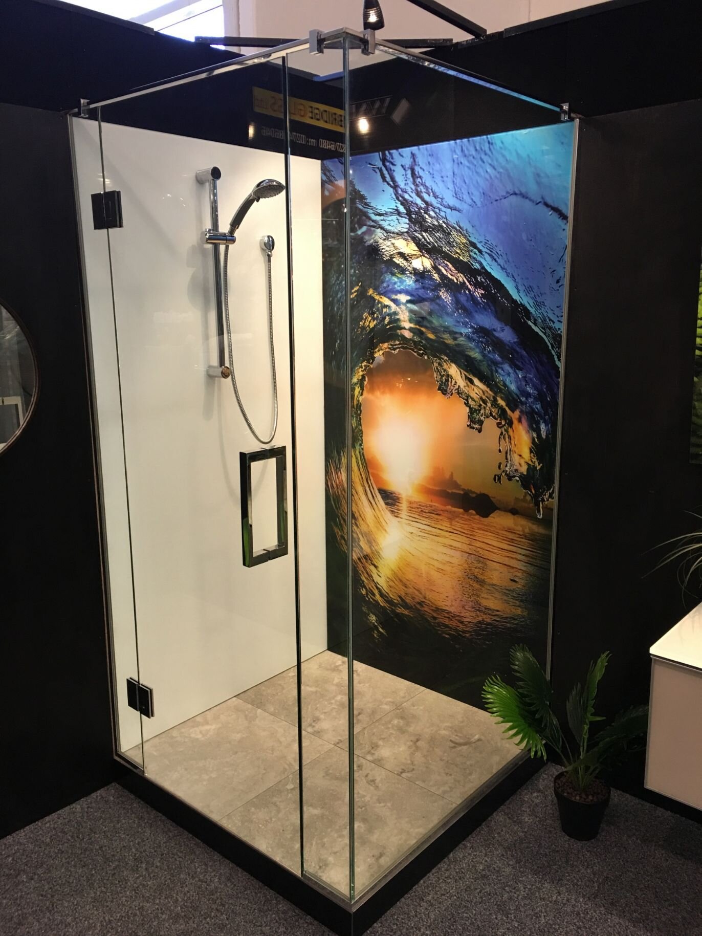 glass shower with custom splashback panel.jpg