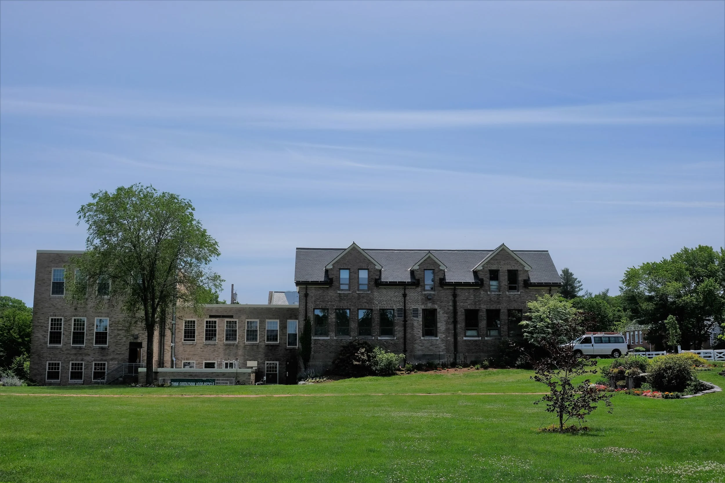  Side view of renovated administration building and facilities garage 