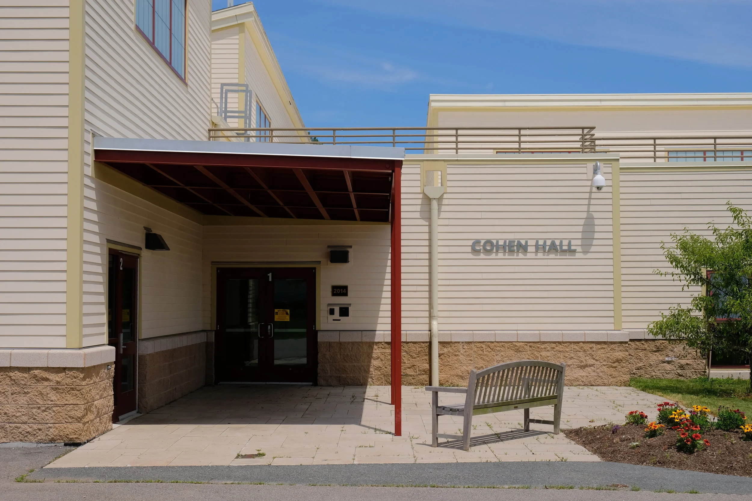 Cohen Hall entrance, automotive and classroom building. New addition attached to renovated building.  