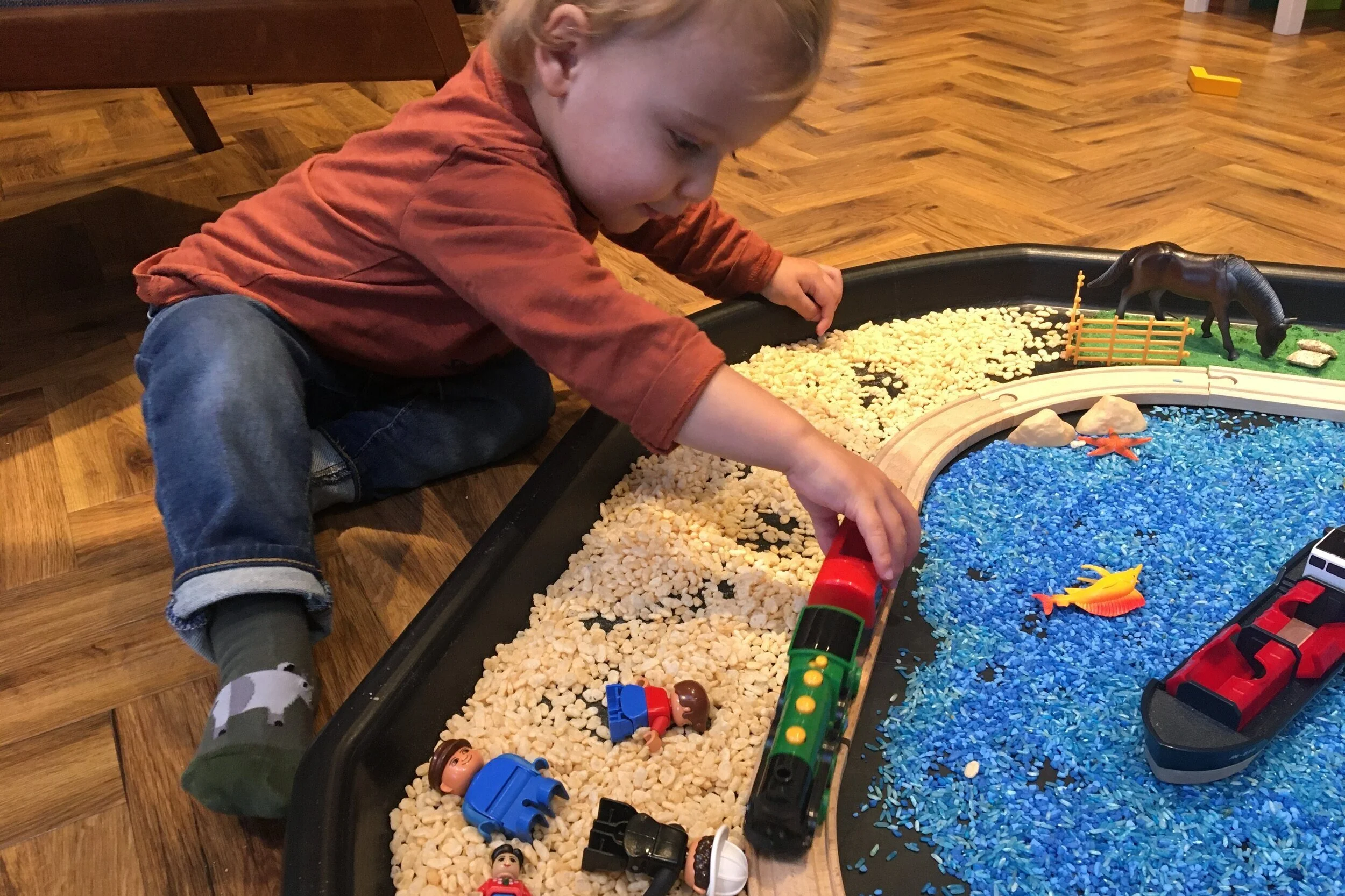 Messy Play Small World Activity Train Tip to the Beach — Little Hands